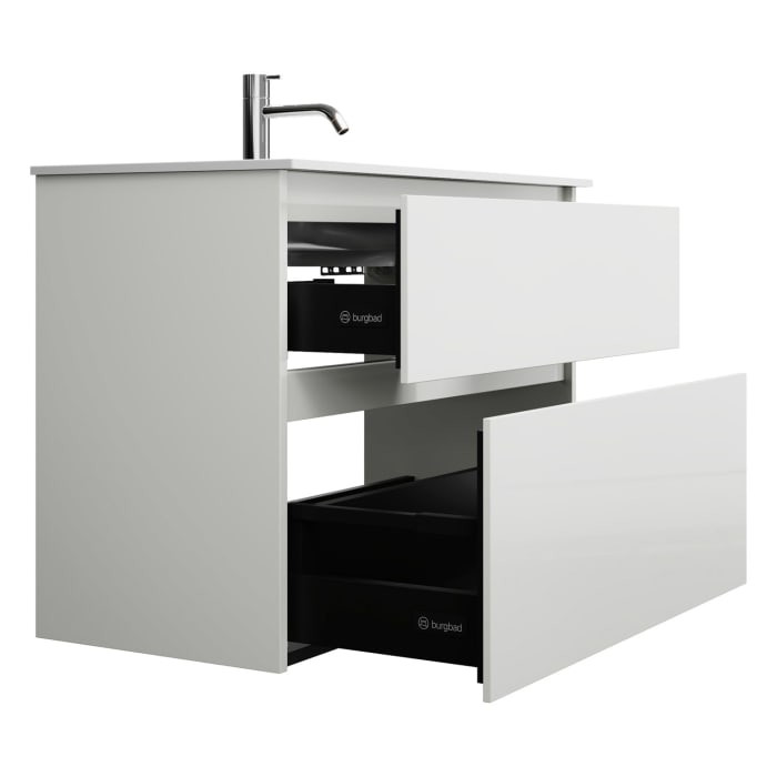 burgbad Lin20 Waschtischunterschrank mit Mineralguss-Waschtisch 82 cm, 2 Auszüge