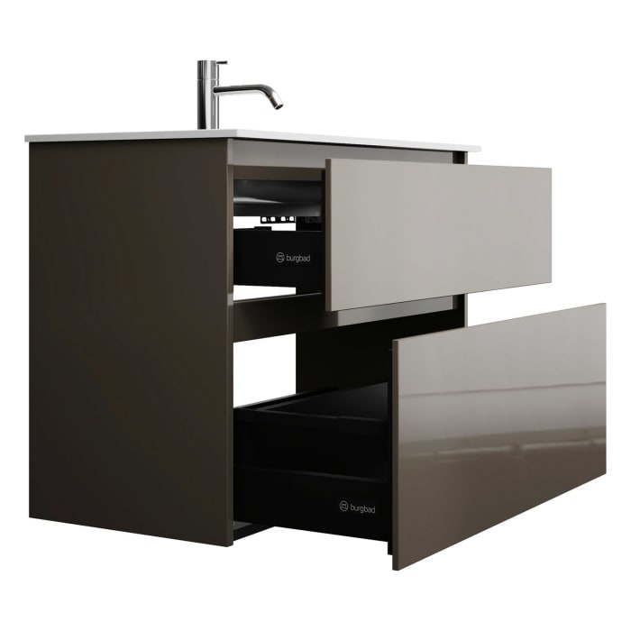 burgbad Lin20 Waschtischunterschrank mit Mineralguss-Waschtisch 82 cm, 2 Auszüge