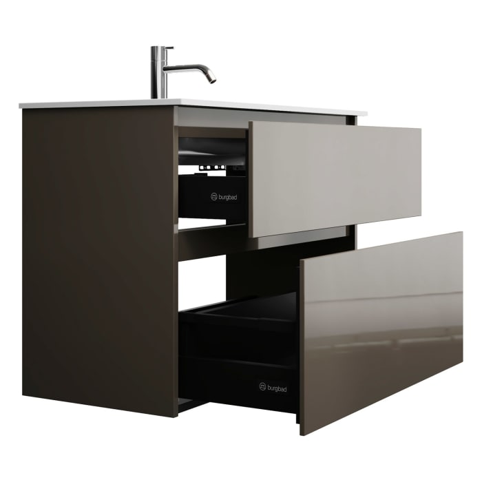 burgbad Lin20 Waschtischunterschrank mit Mineralguss-Waschtisch 82 cm, 2 Auszüge