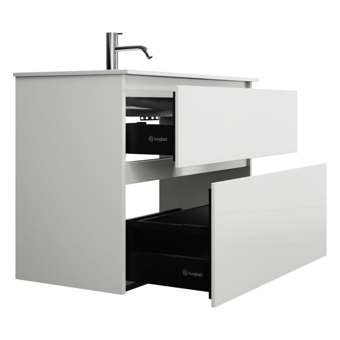 burgbad Lin20 Waschtischunterschrank mit Mineralguss-Waschtisch 82 cm, 2 Auszüge