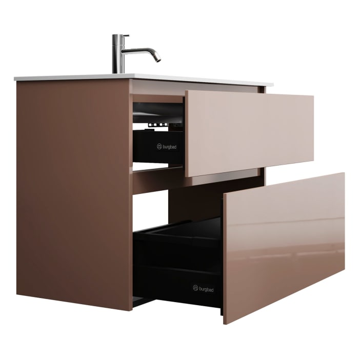 burgbad Lin20 Waschtischunterschrank mit Mineralguss-Waschtisch 82 cm, 2 Auszüge