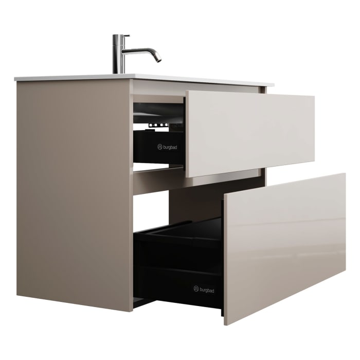 burgbad Lin20 Waschtischunterschrank mit Mineralguss-Waschtisch 82 cm, 2 Auszüge