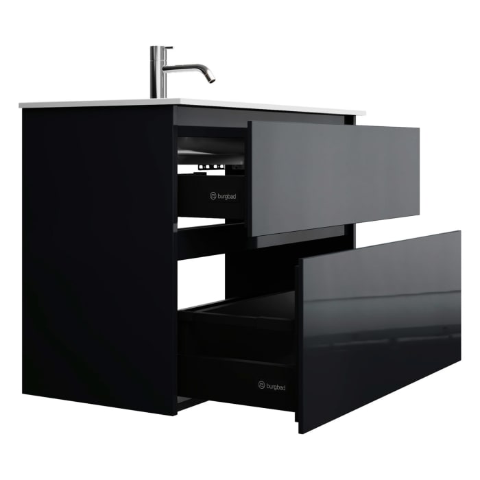 burgbad Lin20 Waschtischunterschrank mit Mineralguss-Waschtisch 82 cm, 2 Auszüge