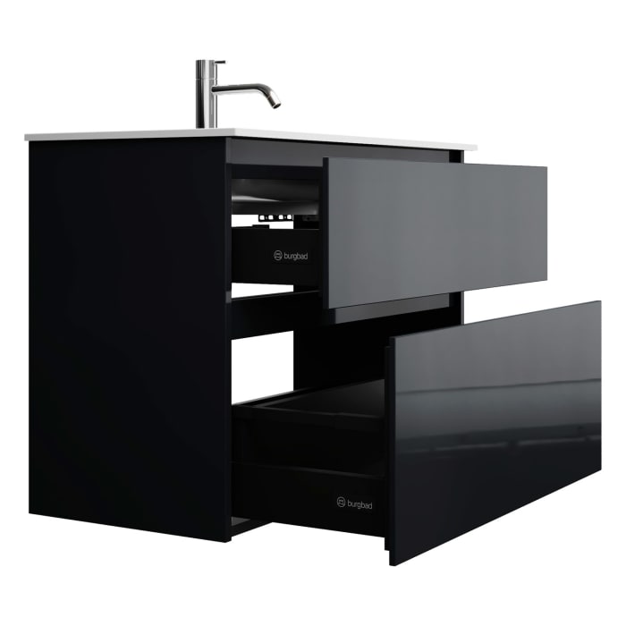 burgbad Lin20 Waschtischunterschrank mit Mineralguss-Waschtisch 82 cm, 2 Auszüge