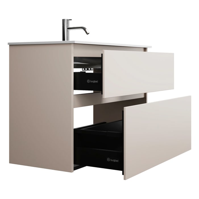 burgbad Lin20 Waschtischunterschrank mit Mineralguss-Waschtisch 82 cm, 2 Auszüge