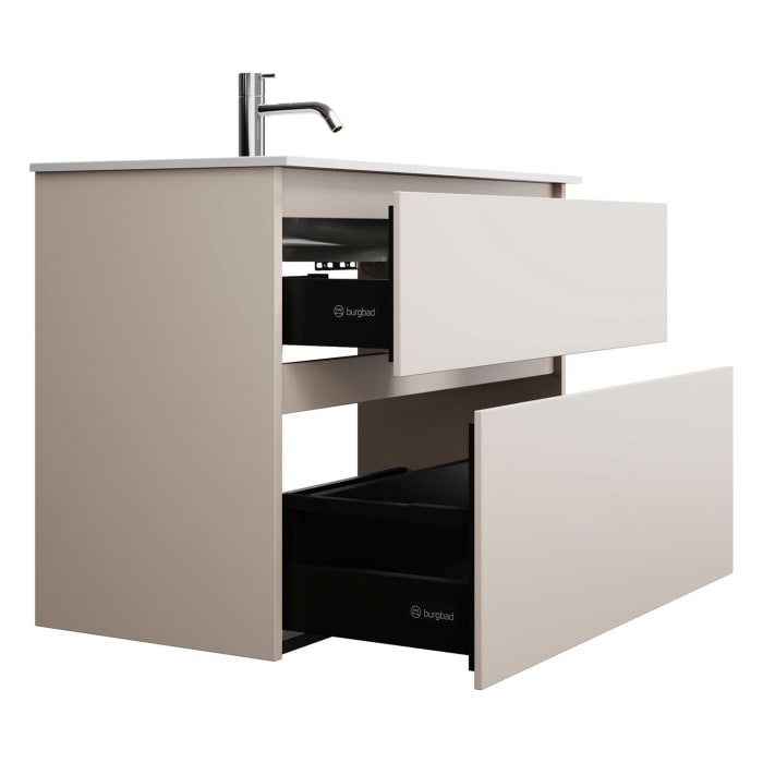 burgbad Lin20 Waschtischunterschrank mit Mineralguss-Waschtisch 82 cm, 2 Auszüge