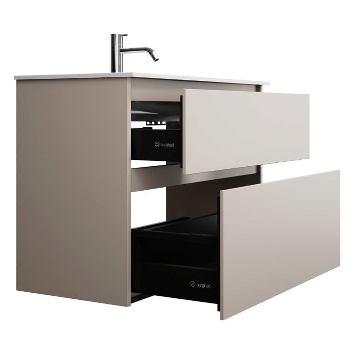 burgbad Lin20 Waschtischunterschrank mit Mineralguss-Waschtisch 82 cm, 2 Auszüge