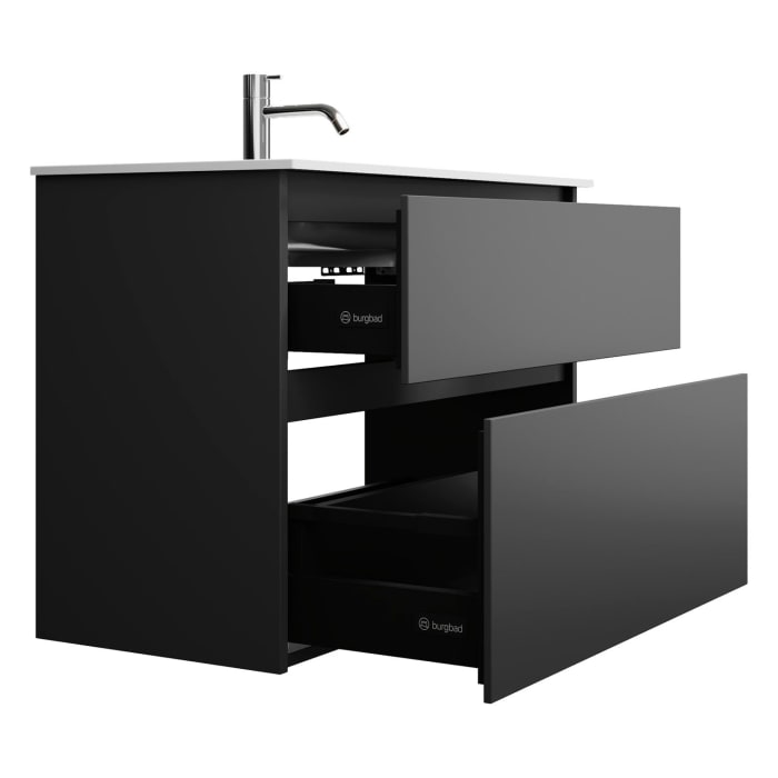 burgbad Lin20 Waschtischunterschrank mit Mineralguss-Waschtisch 82 cm, 2 Auszüge