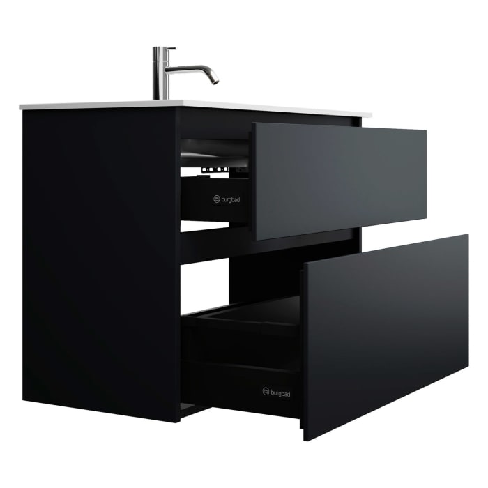 burgbad Lin20 Waschtischunterschrank mit Mineralguss-Waschtisch 82 cm, 2 Auszüge