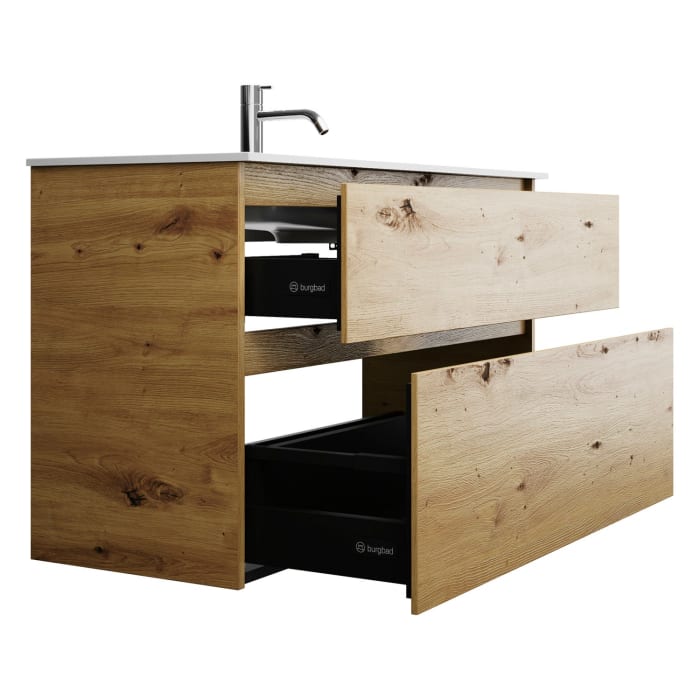 burgbad Lin20 Waschtischunterschrank mit Mineralguss-Waschtisch 102 cm, 2 Auszüge