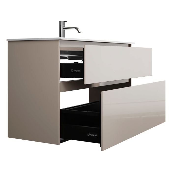 burgbad Lin20 Waschtischunterschrank mit Mineralguss-Waschtisch 102 cm, 2 Auszüge