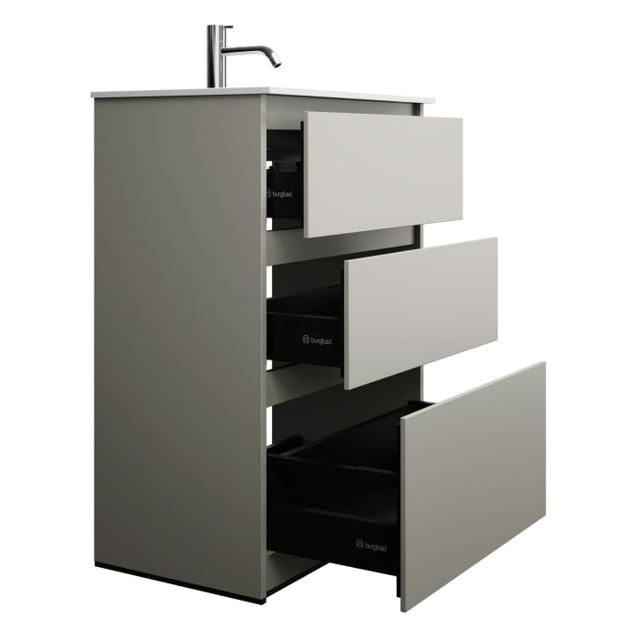 burgbad Lin20 Waschtischunterschrank mit Mineralguss-Waschtisch 62 cm, 3 Auszüge