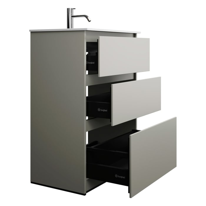 burgbad Lin20 Waschtischunterschrank mit Mineralguss-Waschtisch 62 cm, 3 Auszüge