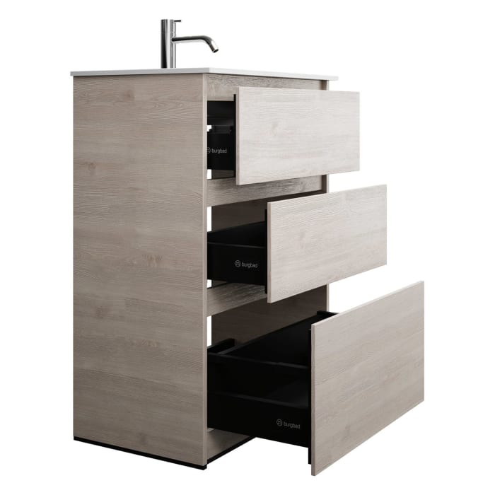 burgbad Lin20 Waschtischunterschrank mit Mineralguss-Waschtisch 62 cm, 3 Auszüge