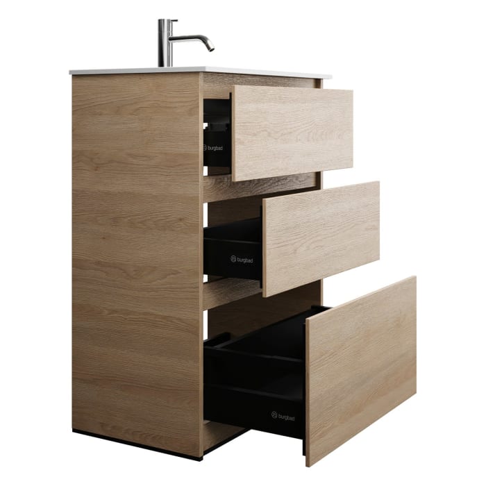 burgbad Lin20 Waschtischunterschrank mit Mineralguss-Waschtisch 62 cm, 3 Auszüge