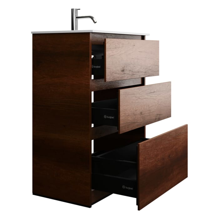 burgbad Lin20 Waschtischunterschrank mit Mineralguss-Waschtisch 62 cm, 3 Auszüge