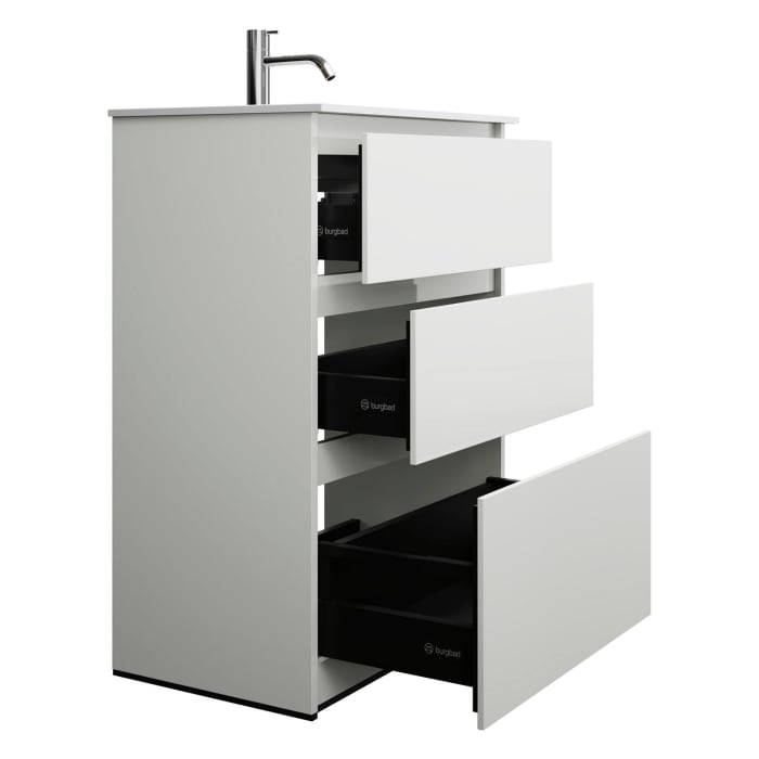 burgbad Lin20 Waschtischunterschrank mit Mineralguss-Waschtisch 62 cm, 3 Auszüge