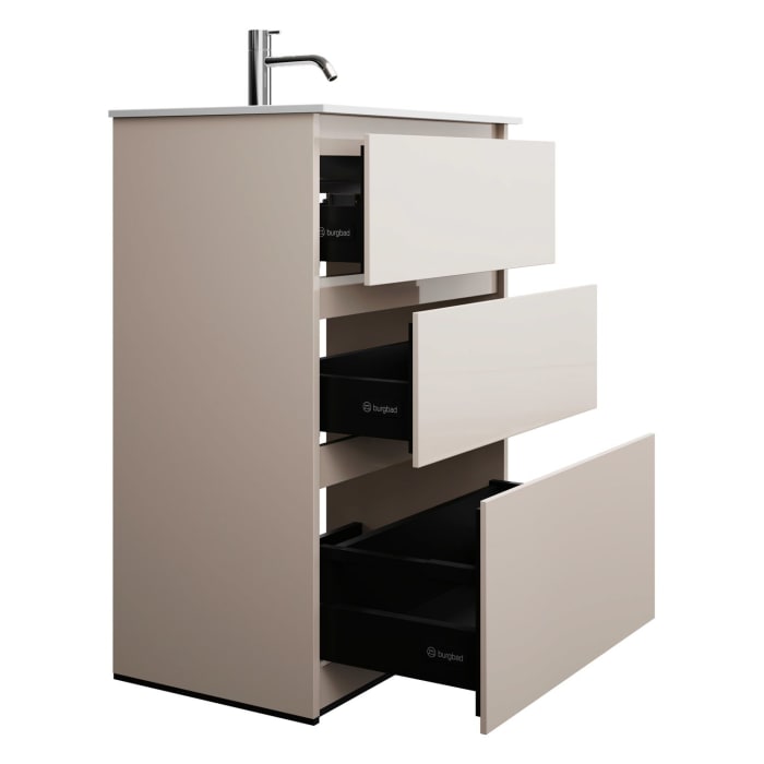 burgbad Lin20 Waschtischunterschrank mit Mineralguss-Waschtisch 62 cm, 3 Auszüge