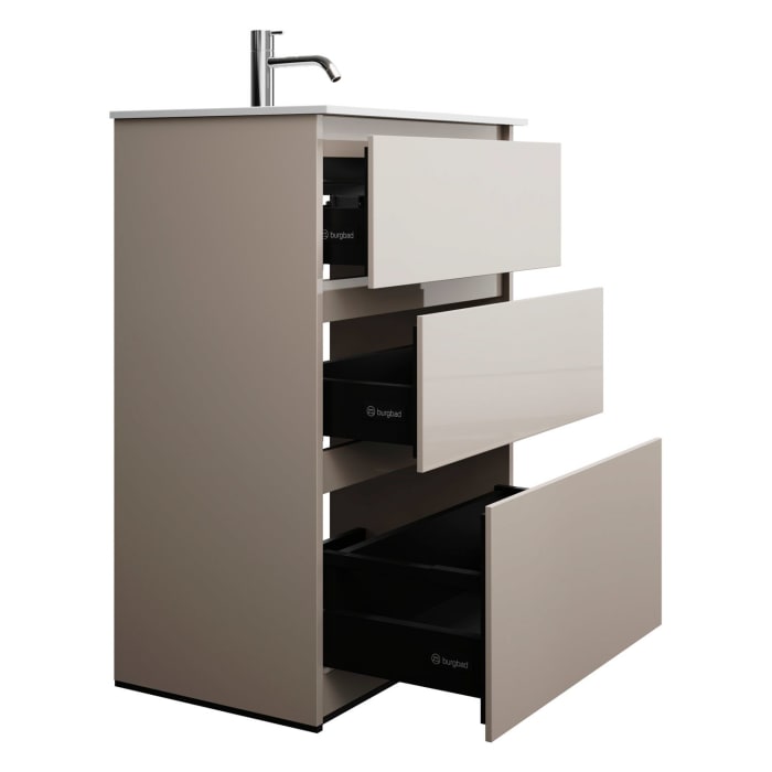burgbad Lin20 Waschtischunterschrank mit Mineralguss-Waschtisch 62 cm, 3 Auszüge