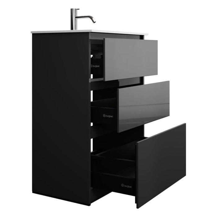 burgbad Lin20 Waschtischunterschrank mit Mineralguss-Waschtisch 62 cm, 3 Auszüge