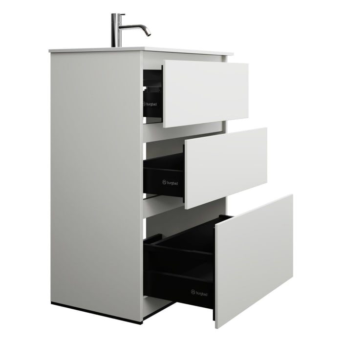 burgbad Lin20 Waschtischunterschrank mit Mineralguss-Waschtisch 62 cm, 3 Auszüge