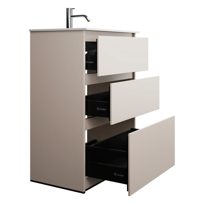 burgbad Lin20 Waschtischunterschrank mit Mineralguss-Waschtisch 62 cm, 3 Auszüge