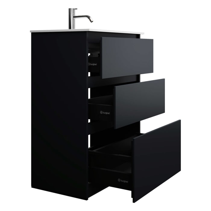 burgbad Lin20 Waschtischunterschrank mit Mineralguss-Waschtisch 62 cm, 3 Auszüge