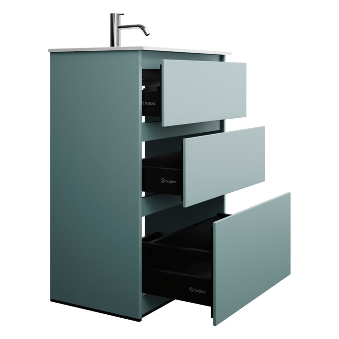 burgbad Lin20 Waschtischunterschrank mit Mineralguss-Waschtisch 62 cm, 3 Auszüge