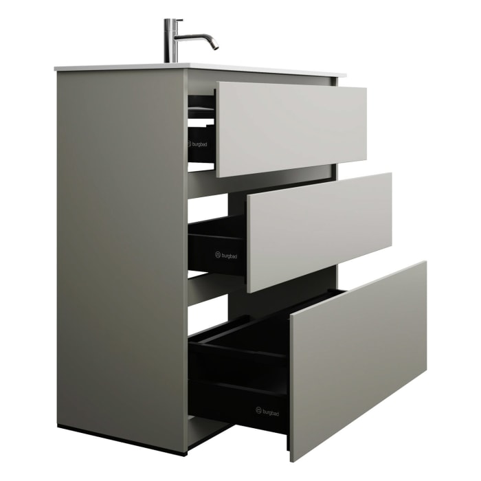 burgbad Lin20 Waschtischunterschrank mit Mineralguss-Waschtisch 82 cm, 3 Auszüge