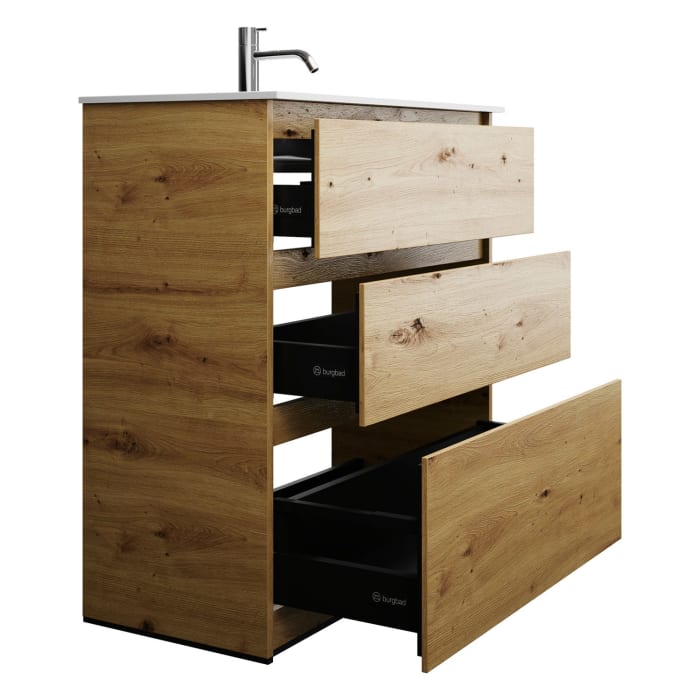 burgbad Lin20 Waschtischunterschrank mit Mineralguss-Waschtisch 82 cm, 3 Auszüge