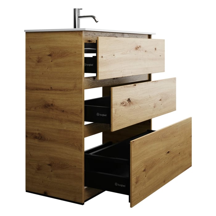 burgbad Lin20 Waschtischunterschrank mit Mineralguss-Waschtisch 82 cm, 3 Auszüge