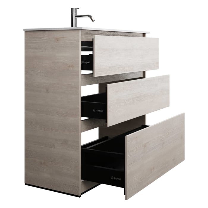 burgbad Lin20 Waschtischunterschrank mit Mineralguss-Waschtisch 82 cm, 3 Auszüge