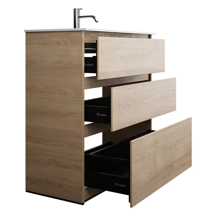 burgbad Lin20 Waschtischunterschrank mit Mineralguss-Waschtisch 82 cm, 3 Auszüge