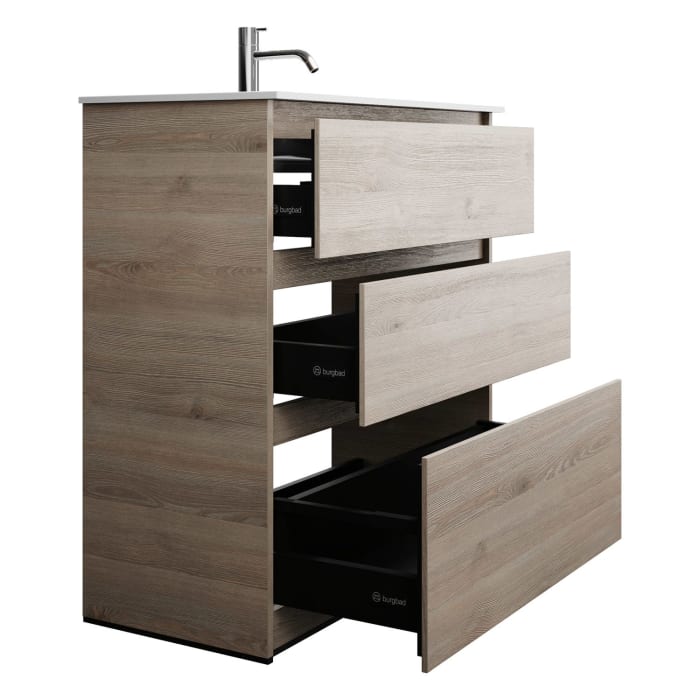 burgbad Lin20 Waschtischunterschrank mit Mineralguss-Waschtisch 82 cm, 3 Auszüge