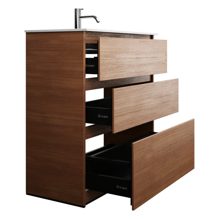 burgbad Lin20 Waschtischunterschrank mit Mineralguss-Waschtisch 82 cm, 3 Auszüge