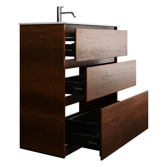 burgbad Lin20 Waschtischunterschrank mit Mineralguss-Waschtisch 82 cm, 3 Auszüge