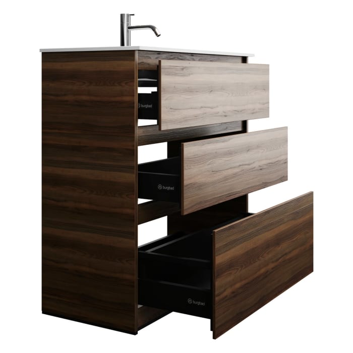 burgbad Lin20 Waschtischunterschrank mit Mineralguss-Waschtisch 82 cm, 3 Auszüge