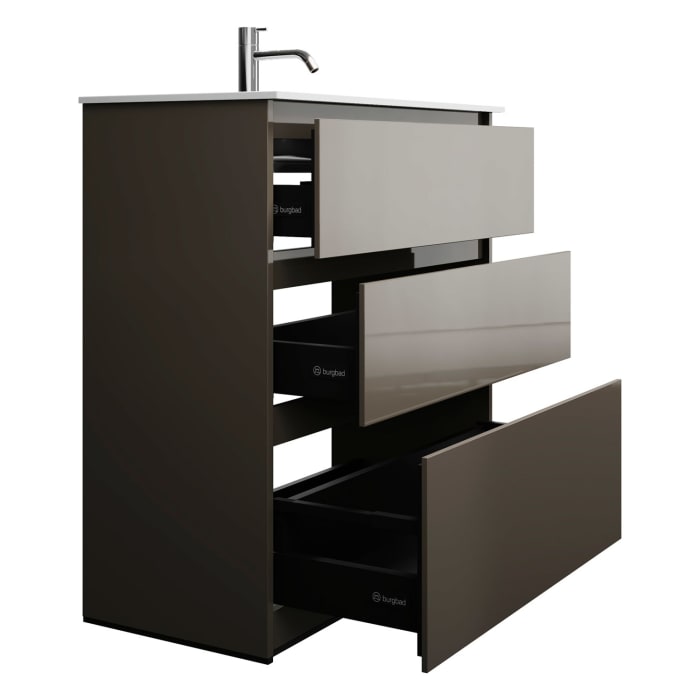 burgbad Lin20 Waschtischunterschrank mit Mineralguss-Waschtisch 82 cm, 3 Auszüge
