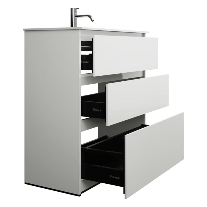 burgbad Lin20 Waschtischunterschrank mit Mineralguss-Waschtisch 82 cm, 3 Auszüge