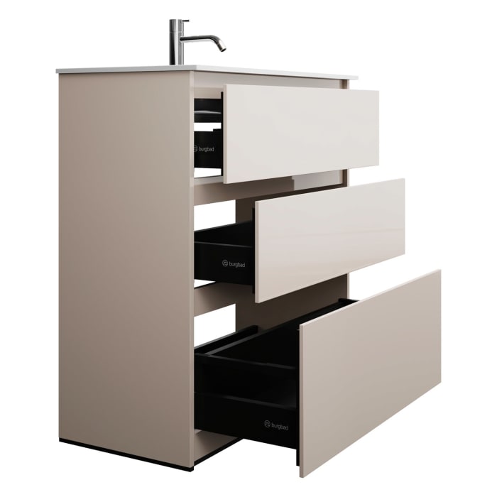 burgbad Lin20 Waschtischunterschrank mit Mineralguss-Waschtisch 82 cm, 3 Auszüge