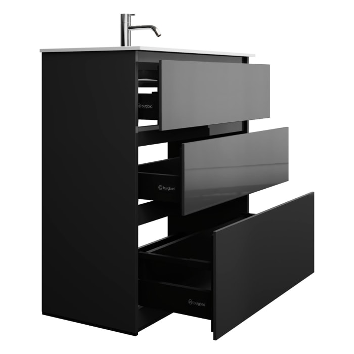 burgbad Lin20 Waschtischunterschrank mit Mineralguss-Waschtisch 82 cm, 3 Auszüge