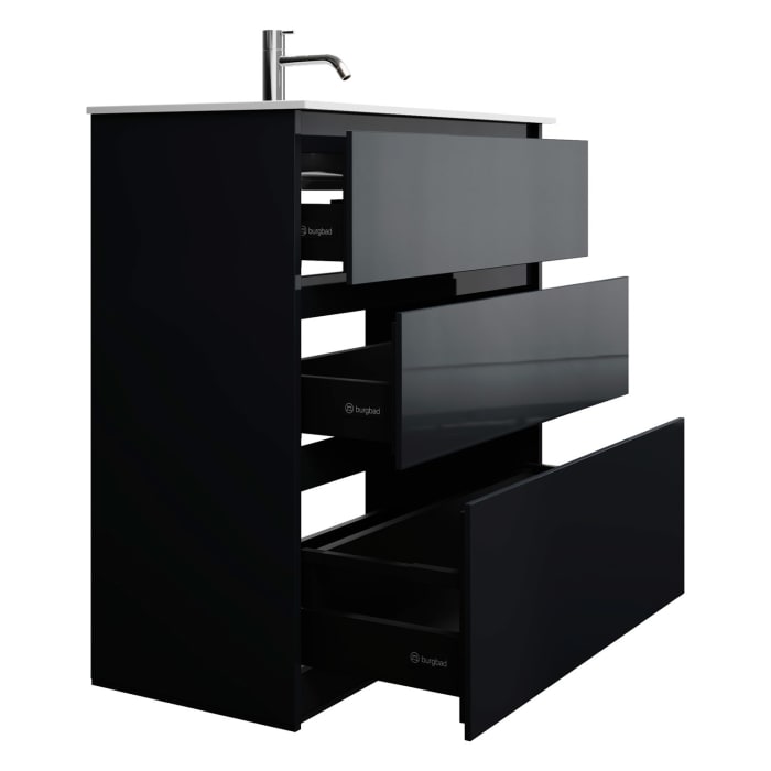 burgbad Lin20 Waschtischunterschrank mit Mineralguss-Waschtisch 82 cm, 3 Auszüge