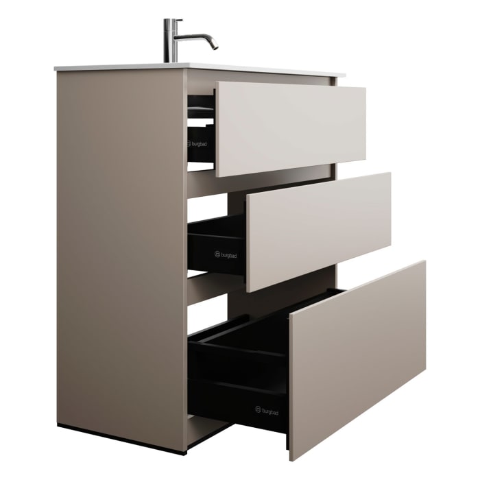 burgbad Lin20 Waschtischunterschrank mit Mineralguss-Waschtisch 82 cm, 3 Auszüge