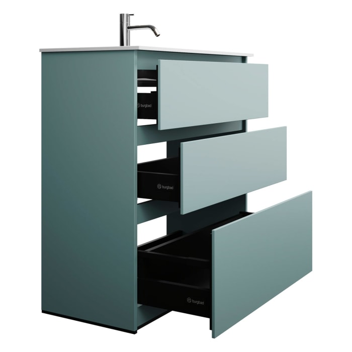 burgbad Lin20 Waschtischunterschrank mit Mineralguss-Waschtisch 82 cm, 3 Auszüge