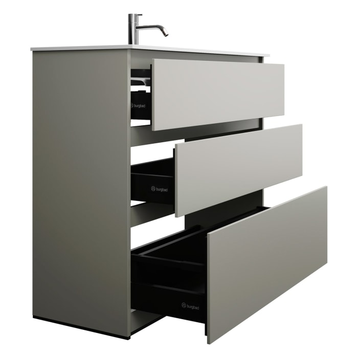 burgbad Lin20 Waschtischunterschrank mit Mineralguss-Waschtisch 102 cm, 3 Auszüge