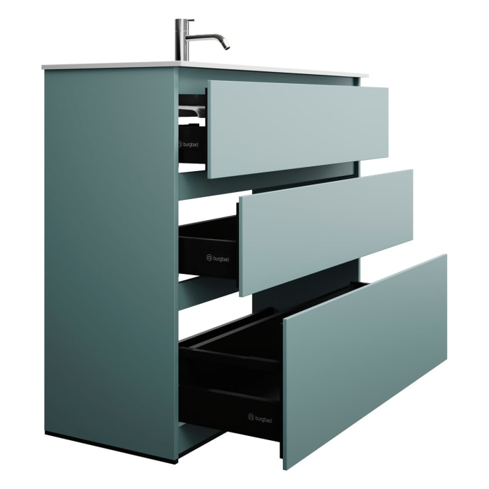 burgbad Lin20 Waschtischunterschrank mit Mineralguss-Waschtisch 102 cm, 3 Auszüge