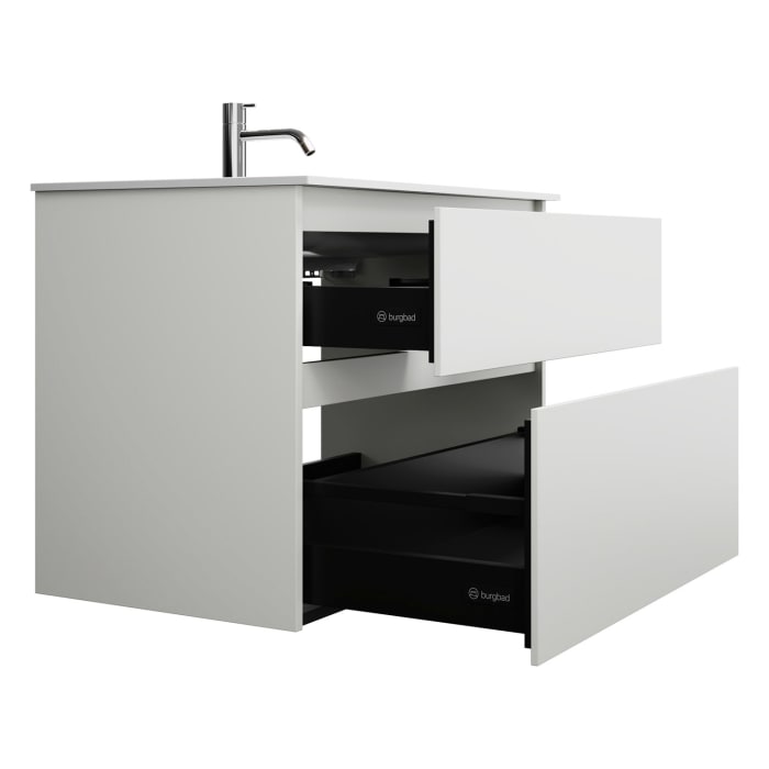 burgbad Lin20 Waschtischunterschrank mit Mineralguss-Waschtisch 82 cm, 2 Auszüge