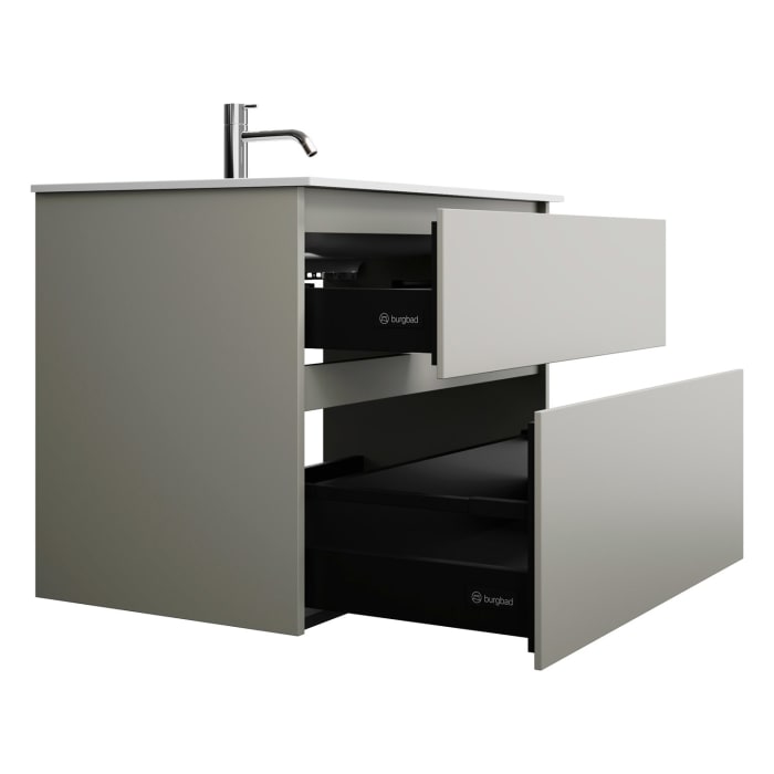 burgbad Lin20 Waschtischunterschrank mit Mineralguss-Waschtisch 82 cm, 2 Auszüge