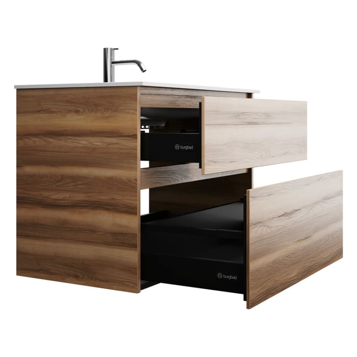 burgbad Lin20 Waschtischunterschrank mit Mineralguss-Waschtisch 82 cm, 2 Auszüge