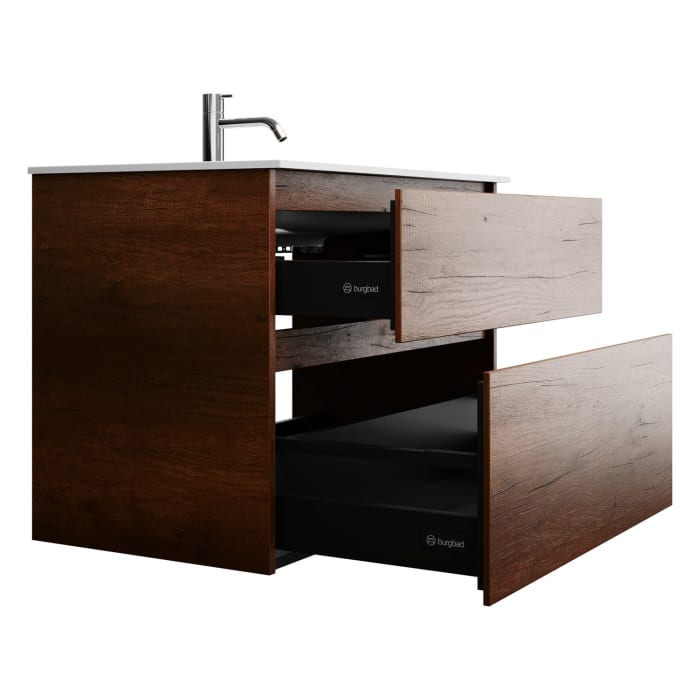 burgbad Lin20 Waschtischunterschrank mit Mineralguss-Waschtisch 82 cm, 2 Auszüge